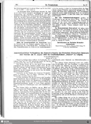 Ausserordentlicher Verbandstag des Zentralverbandes der Deutschen Uhrmacher-Innungen und Vereine am 27. August 1920 im Gesellschaftshaus "Tunnel" zu Leipzig (Schluss aus Nr. 19)