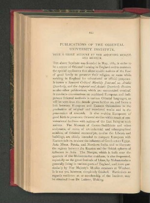 Publications of the Oriental University Institute. With a Short Account of the Adjoining Mosque and Museum.