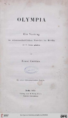 Olympia : ein Vortrag im wissenschaftlichen Verein zu Berlin