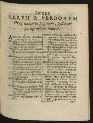 Index Rerum & Verborum Prior numerus paginam, posterior paragrapham indicat