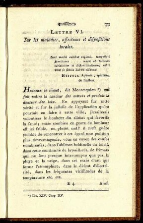 Lettre VI. Sur les maladies, affections et dispositions locales.