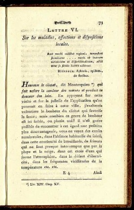 Lettre VI. Sur les maladies, affections et dispositions locales.