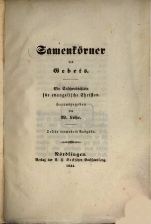 Samenkörner des Gebets : ein Taschenbüchlein für evangelische Christen
