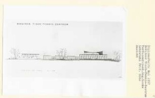 Berliner Tischtennis-Zentrum, Berlin-Tiergarten (Diplomarbeit bei Karl Wilhelm Ochs): Ansicht von Süden 1:200