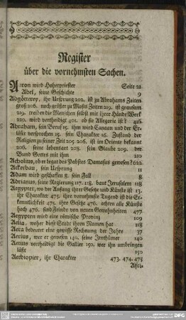 Register über die vornehmsten Sachen