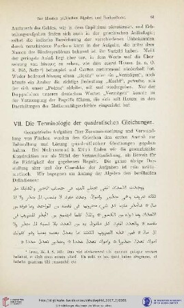 VII. Die Terminologie der quadratischen Gleichungen