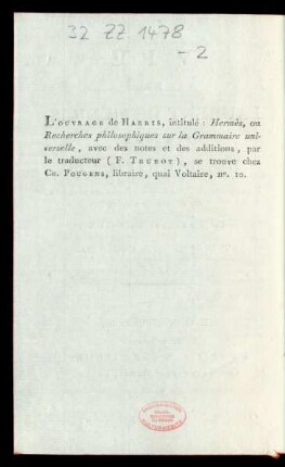 L' ouvrage de Harris, intitulé: ...