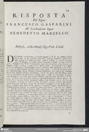 Risposta Francesco Gasparini - Benedetto Marcello