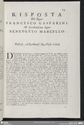 Risposta Francesco Gasparini - Benedetto Marcello