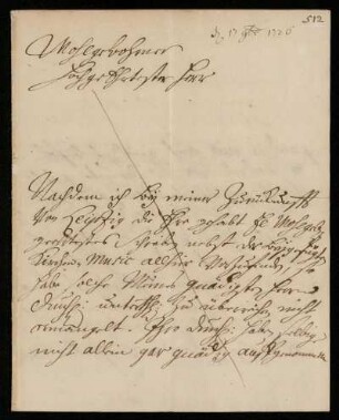 Brief von Levin August Rhetz an Johann Friedrich von Uffenbach, Wolfenbüttel, 2.11.1726