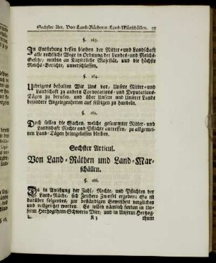 Sechster Articul. Von Land-Räthen und Land-Marschällen.
