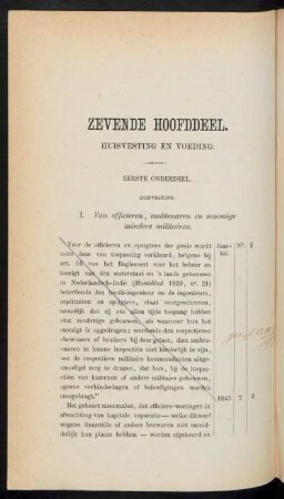Zevende hoofddeel. Huisvesting en voeding