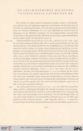 XX. Antikisierende Richtung: Valerio Belli, Cavino und HB
