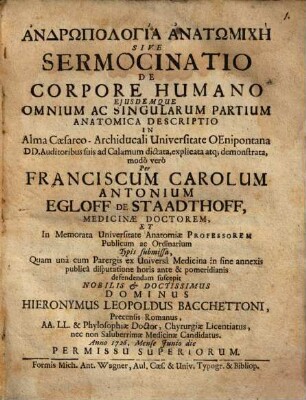 Andrōpologia Anatōmichē Sive Sermocinatio De Corpore Humano Ejusdemque Omnium Ac Singularum Partium Anatomica Descriptio