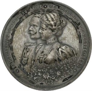 Vermählungsmedaille auf Prinzessin Olga von Württemberg mit Prinz Max von Schaumburg-Lippe 1898