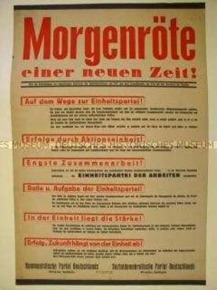 Maueranschlag in Vorbereitung des Zusammenschlusses von KPD und SPD in der Provinz Sachsen