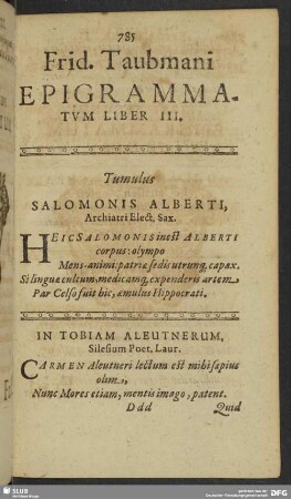 Frid. Taubmani Epigrammatum Liber III.