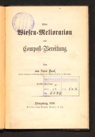 Ueber Wiesen-Melioration und Compost-Bereitung