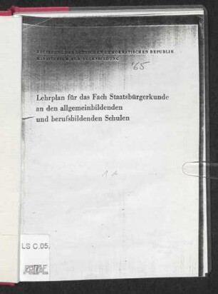 Lehrplan für das Fach Staatsbürgerkunde an den allgemeinbildenden und berufsbildenden Schulen
