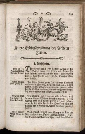Kurze Erdbeschreibung der Aeltern Zeiten.