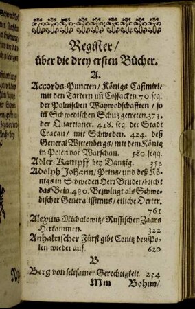 Register/ über die drey ersten Bücher.