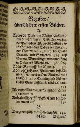 Register/ über die drey ersten Bücher.