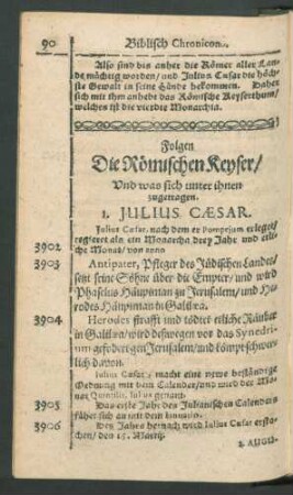 Folgen die Römischen Keyser/ Und was sich unter ihnen zugetragen.