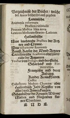 Verzeichnisse der Bücher, welche der Autor bißher herauß gegeben.