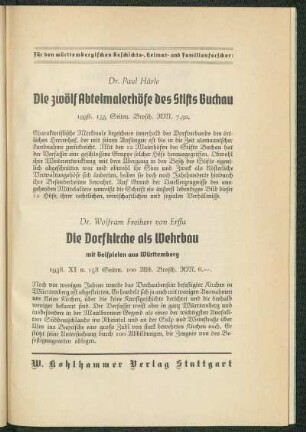 Für den württembergischen Geschichts-, Heimat- und Familienforscher