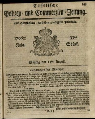 33tes Stueck, Montag den 15ten August 1796