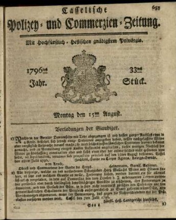 33tes Stueck, Montag den 15ten August 1796