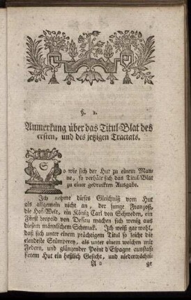 §. 1. Anmerkung über das Titul-Blat des ersten, und des jetzigen Tractats. - §. 8. Extract aus der Banco-Ordnung.