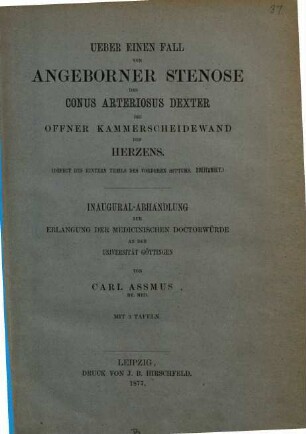 Ueber einen Fall von angeborner Stenose des Corsus arteriosus Dexter bei offner Kammer