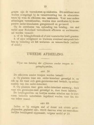 Tweede afdeeling. Wijze van betaling der officieren zonder troepen en geemployeerden