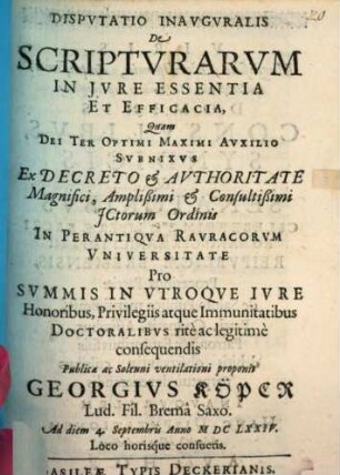 Disp. inaug. de scripturarum in iure essentia et efficacia