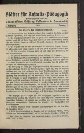 Zur Theorie der Anstaltspädagogik : (Schluß)