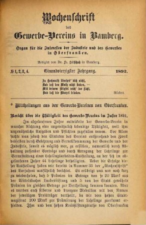 Wochenschrift des Gewerbe-Vereins Bamberg. 41. 1892