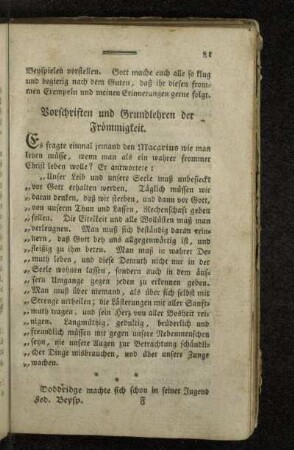 Vorschriften und Grundlehren der Frömmigkeit.