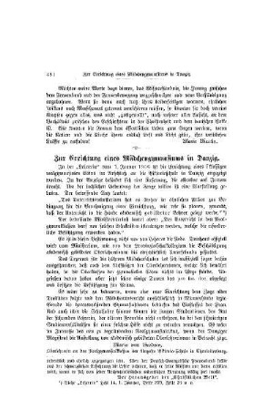 Zur Errichtung eines Mädchengymnasiums in Danzig