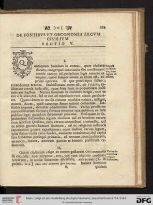 De Fontibus et oeconomia legum civilum. Sectio V.