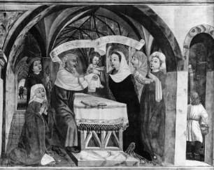 Darbringung des Christuskindes im Tempel : Darbringung des Christuskindes im Tempel. Fresko (1488). Virgen-Obermauern, Filialkirche Unsere Liebe Frau,