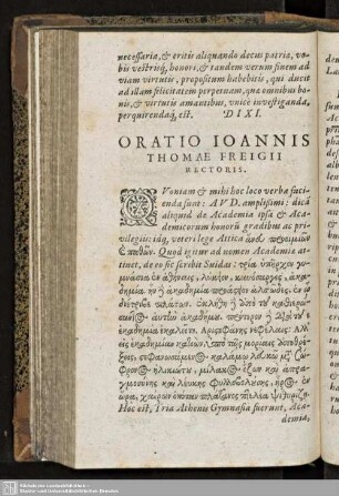 ORATIO IOANNIS THOMAE FREIGII RECTORIS.