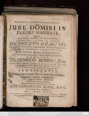 Disputatio Juridica Inauguralis, De Jure Domini In Praedio Serviente