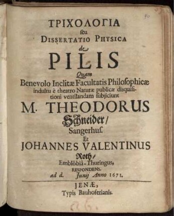 Trichologia seu Dissertatio Physica de Pilis