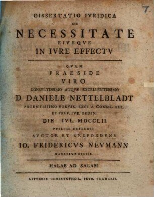 Dissertatio Ivridica De Necessitate Eivsqve In Ivre Effectv