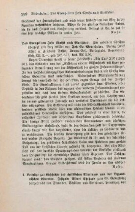 282 [Rezension] Niederhuber, Johannes E., Das Evangelium Jesu Christi nach Matthäus