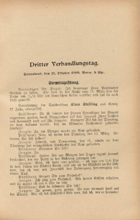 Dritter Verhandlungstag. Sonnabend, den 27. Oktober 1900, Vorm. 9 Uhr
