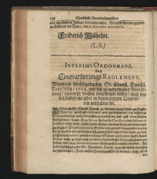 Interims Ordonnanz, Auch Einquartierungs-Reglement ...