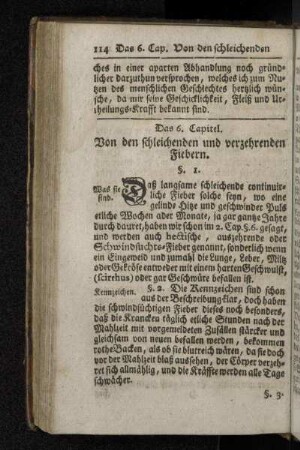 Das 6. Capitel. Von den schleichenden und vezehrenden Fiebern.