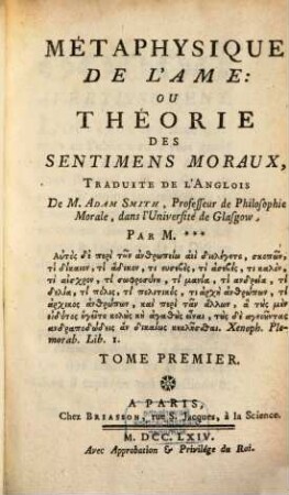 Métaphysique De L'Ame Ou Théorie Des Sentiments Moraux, 1